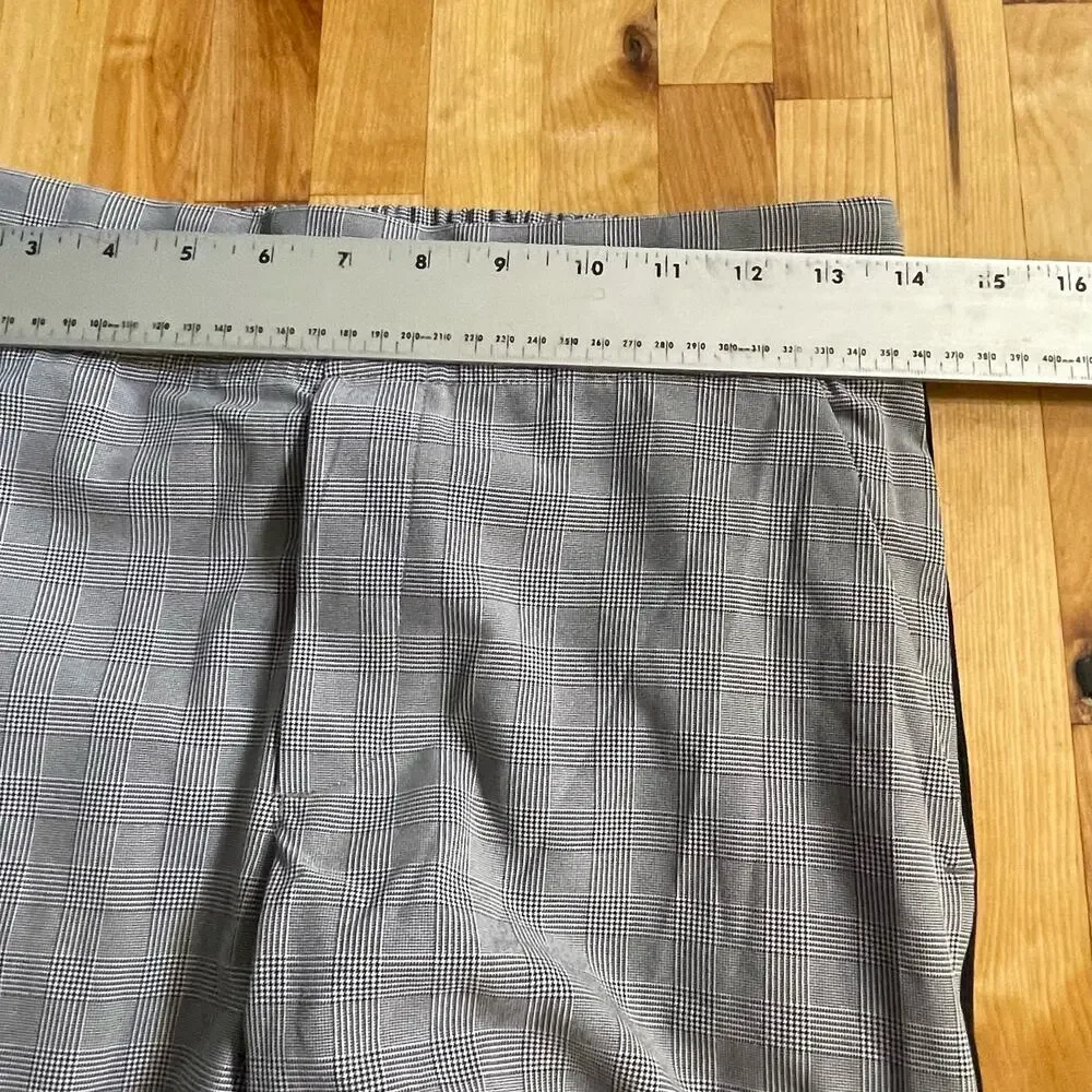 Athleta Brooklyn Ankle‎ Pants Grey Plaid Racer Stripes Lightweight Pull On Sz 0